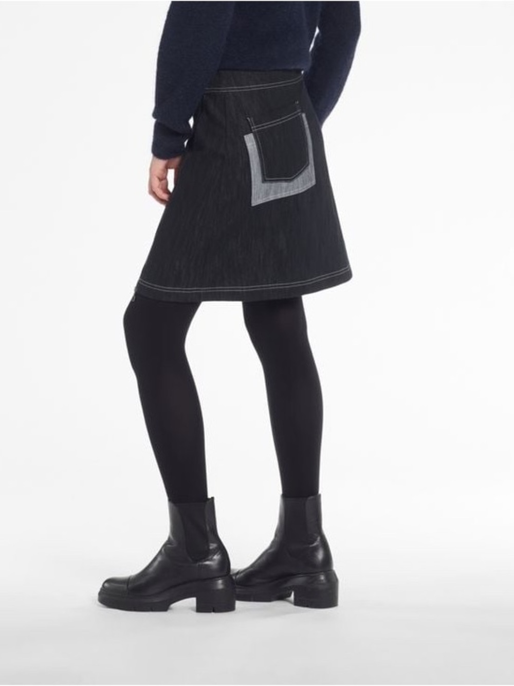 Sarah Pacini Fancy Pocket Denim Skirt Navy Blue Size 3 Large NWT